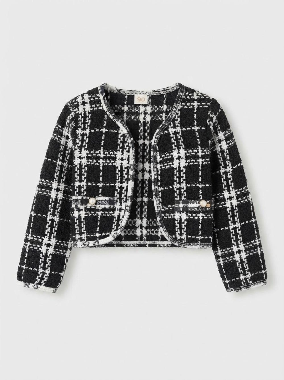 Girls Black White Tweed Open Front Crop Blazer Size 2T (Toddler)